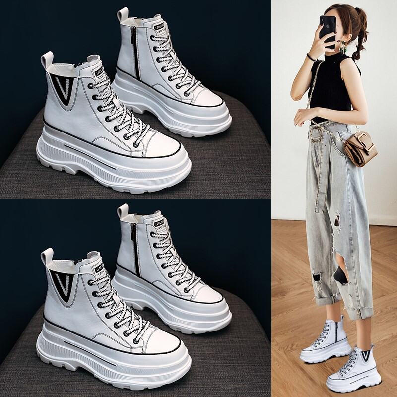 Same Style as Stars Elevator White Shoes WOMEN'S Shoes 2022 Autumn and Winter Genuine Leather Platform Muffin High-Top Sports Dad Shoes