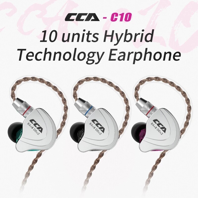 CCA C10 1DD+4BA Hybrid 2PIN In Ear Earphone HIFI DJ Monitor Running Sport Earphone Headset Earbud With Detacable Upgraded C16cA4