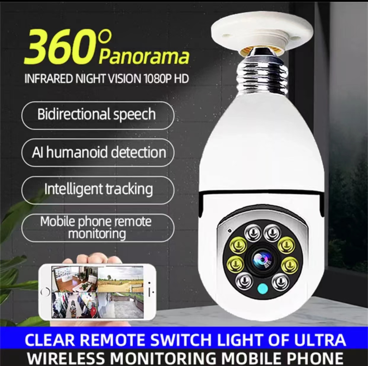 【good quality】CCTV Camera For House 360° LED Bulb Full HD 1080P Wireless Home Security WiFi CCTV IP Camera Two Way Audio Panoramic Night Vision home camera