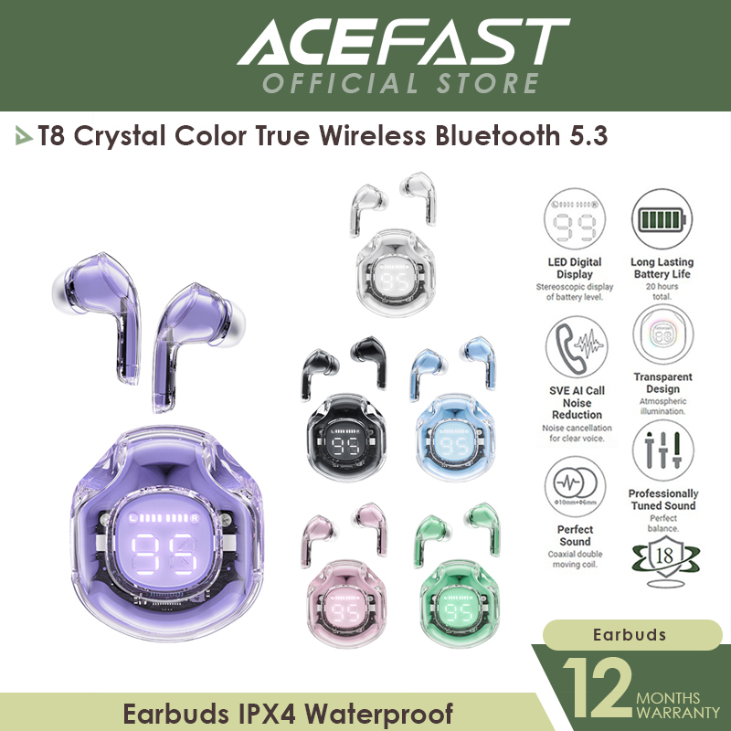ACEFAST T8 Crystal Color True Wireless Bluetooth 5.3 Earbuds IPX4 Waterproof