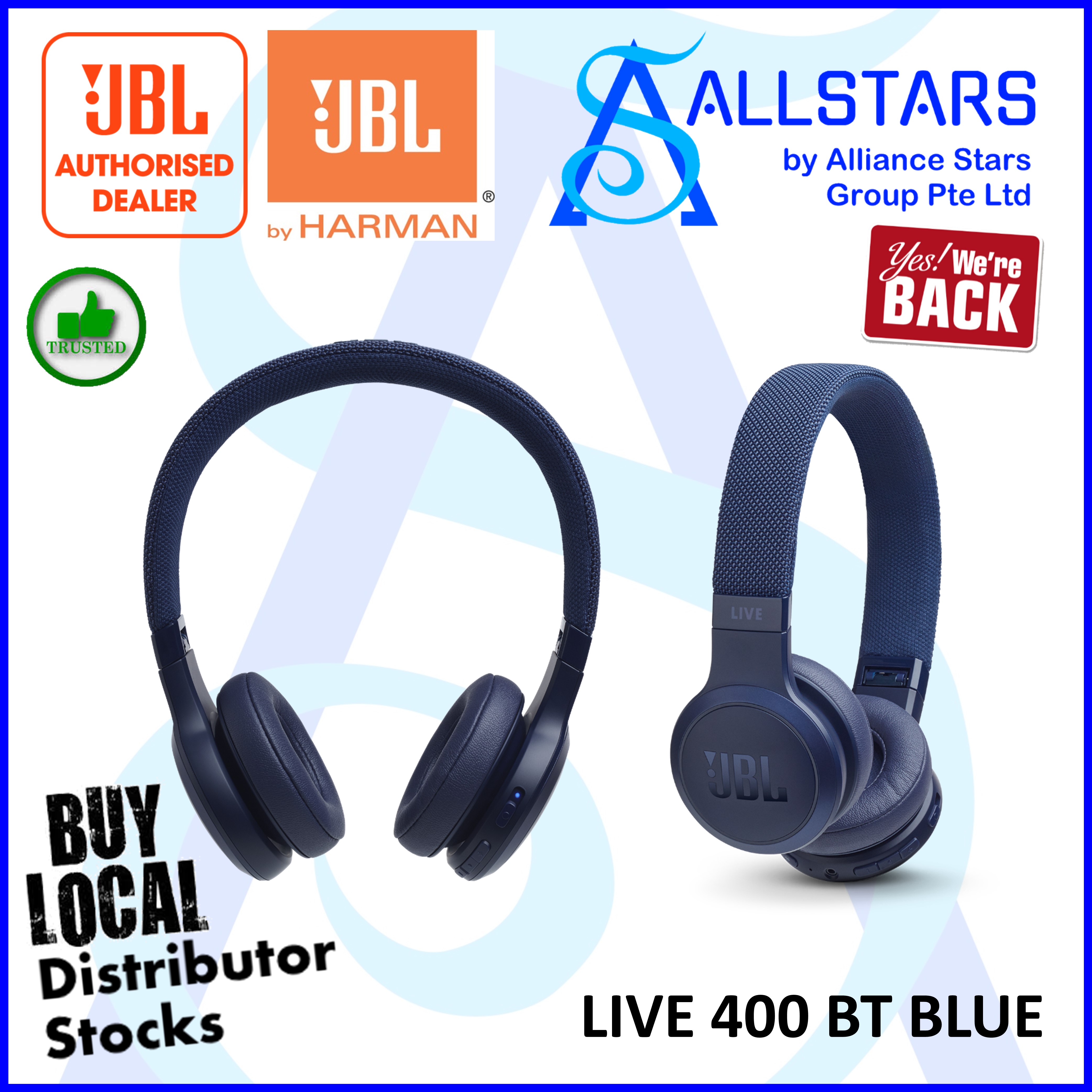 (ALLSTARS : We Are Back Promo) JBL Blue Live400BT Wireless / Bluetooth Headset (JBLLIVE400BTBLU) (Warranty 1year with Local Distributor IMS)