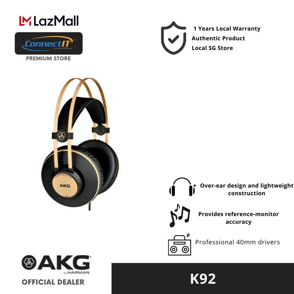 AKG K92 Closed-Back Studio Headphones with 1 Year Local Warranty