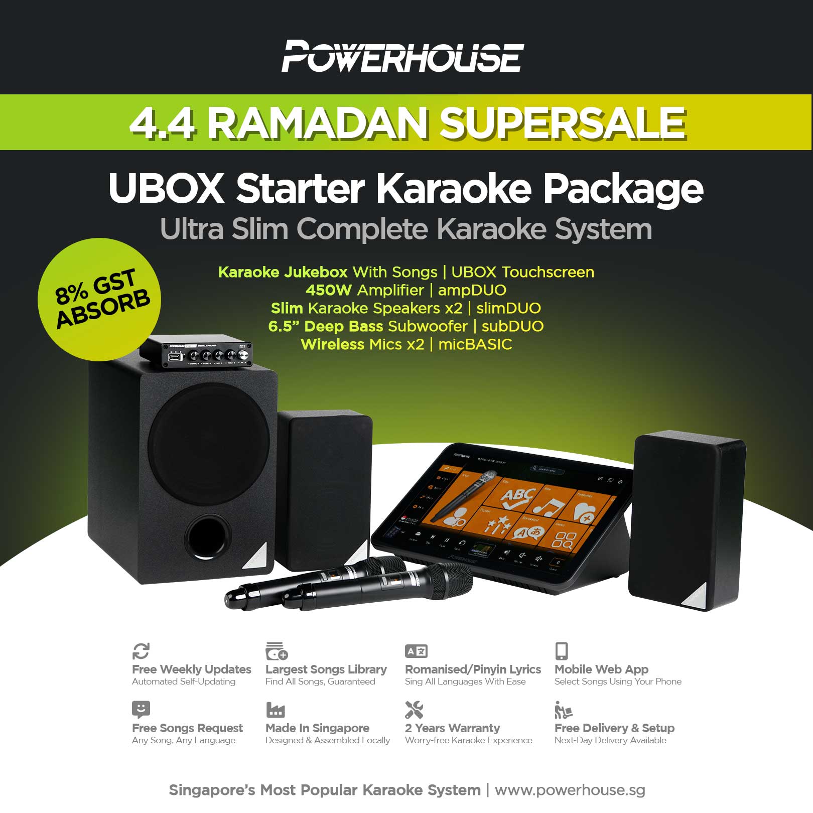 [SG] Powerhouse Slim Starter Home Karaoke System + Touchscreen Jukebox KTV System / Karaoke Box - Karaoke Set