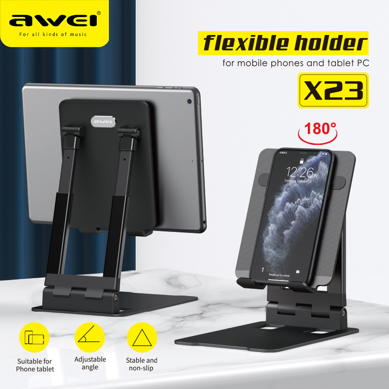Awei X23 Tablet Desk Holder Mobile Phone Adjustable Holder laptop Stand Foldable Alloy Stand Desktop For iPad iPhone Xiaomi Samsung