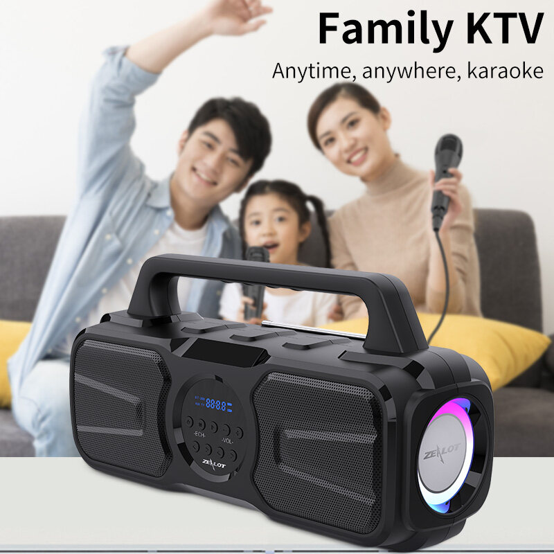 Zealot P2 Big Solar Karaoke Bluetooth Speaker with FREE MICROPHONE IPX5 Portable Column Bluetooth Music Center Acoustic System 40W Subwoofer with TF AUX Fm